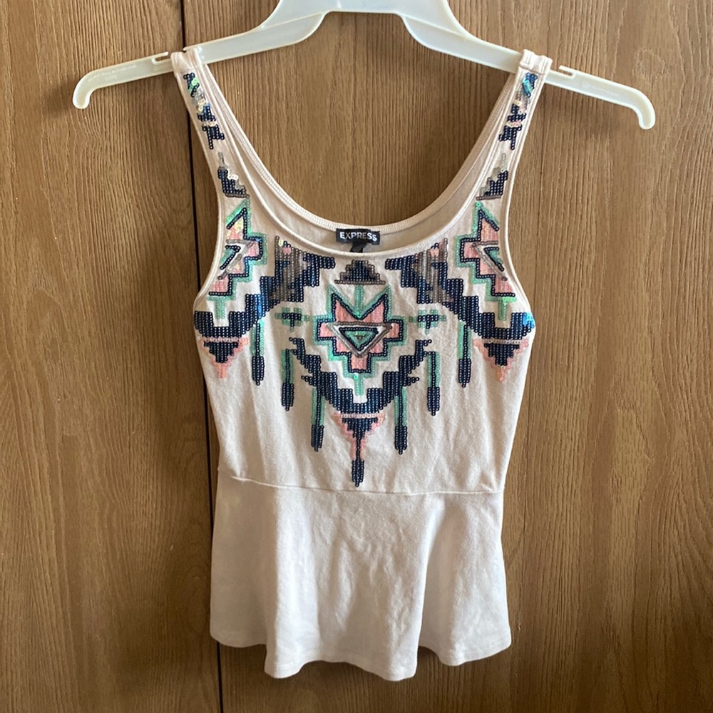 Sequined pattered Express peplum tank top